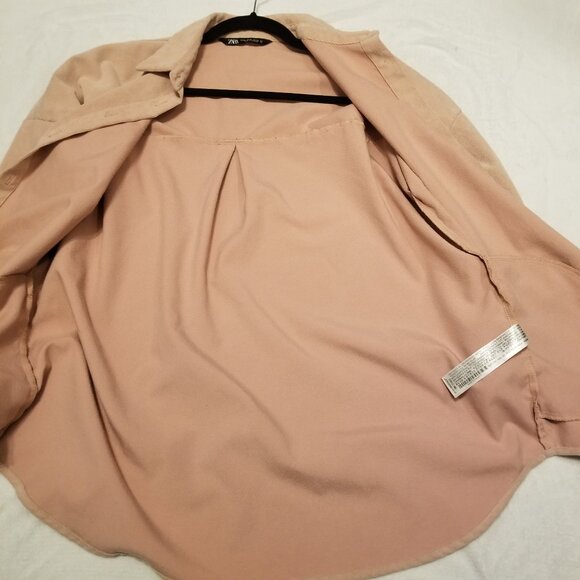 Zara Pinky Nude Corduroy Ribbed Button Down Collared With Pockets XSmall Women's - Picture 5 of 9